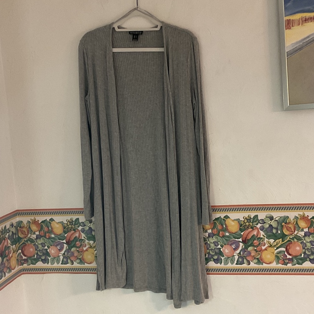 Sale! Revamped Ribbed Knit Long Sleeve Cardigan w/Side Slits Size S Heather Gray